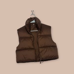 Cropped Brandless Brown Puffer - Size Small